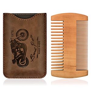 beard power wooden beard comb & durable case for men with sexy beard, fine & coarse teeth, pocket comb for beards & mustaches (motorcycle brown)