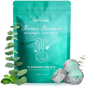 popchose shower steamers aromatherapy – 15 pack eucalyptus mint shower tablets stress relaxation self-care shower bombs with essential oils, quick relief nasal congestion gifts for women & men