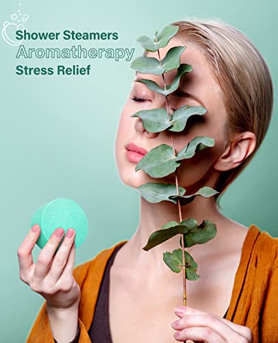 POPCHOSE Shower Steamers Aromatherapy - 15 Pack Eucalyptus Mint Shower Tablets Stress Relaxation Self-Care Shower Bombs with Essential Oils, Quick Relief Nasal Congestion Gifts for Women & Men