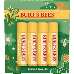 burt’s bees christmas gifts, 4 lip balm stocking stuffers products, jingle balms set – classic beeswax moisturizing lip balm
