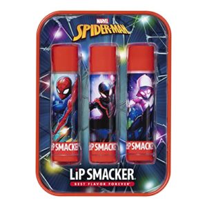 lip smacker marvel spiderman holiday 3 pcs flavored lip balm tin, stocking stuff for boys