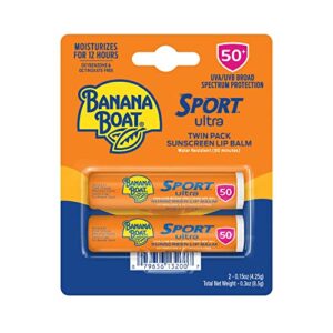banana boat sport ultra lip balm sunscreen, broad spectrum spf 50.15oz. – twin pack