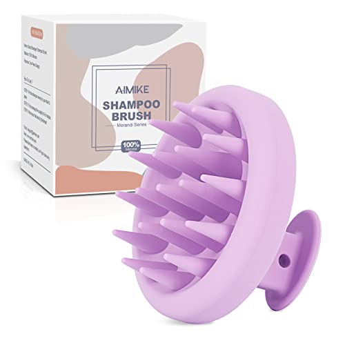 AIMIKE Scalp Massager Shampoo Brush, Soft Silicone Hair Scrubber for Washing Hair, Dandruff Removal & Scalp Scrubber Hair Growth Stimulator, Scalp Brush/Exfoliator Brush On Dry & Wet Scalp - Violet