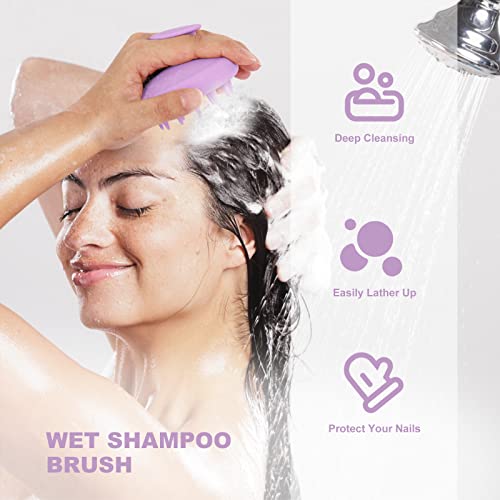 AIMIKE Scalp Massager Shampoo Brush, Soft Silicone Hair Scrubber for Washing Hair, Dandruff Removal & Scalp Scrubber Hair Growth Stimulator, Scalp Brush/Exfoliator Brush On Dry & Wet Scalp - Violet