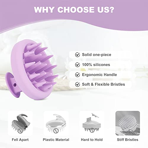 AIMIKE Scalp Massager Shampoo Brush, Soft Silicone Hair Scrubber for Washing Hair, Dandruff Removal & Scalp Scrubber Hair Growth Stimulator, Scalp Brush/Exfoliator Brush On Dry & Wet Scalp - Violet