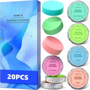 asila shower steamers aromatherapy 20pcs shower bombs gifts set, gifts for mom, self care & spa relaxation gifts for women and men who have everthing lavender/tea tree/eucalyptus/mint/rose