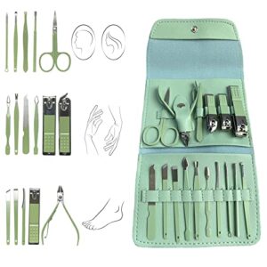 makevayee manicure set, 16 in 1 manicure professional nail clippers kit, stainless steel manicure tools with nail file cuticle trimmer grooming kits, manicure set for women man grils gift (green)
