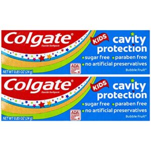 colgate kids cavity protection fluoride toothpaste, bubble fruit flavor, travel size 0.85 oz (24g) – pack of 2