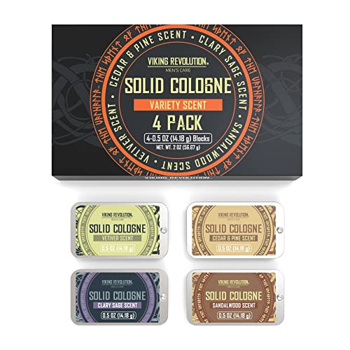 Viking Revolution 4 Pack Mens Solid Colognes Men 0.5 Oz - Basin Solid Perfume with Cedar Wood, Clary Sage, Vetiver, Sandalwood Cologne for Men - Balm Cologne for Mens Cologne Balm Travel Cologne Wax