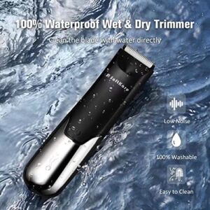 SoftKare Groin Hair Trimmer for Men - Safe Ball Shaver, Replaceable Ceramic Blade Heads & Charging Base, Electric Body Groomer with Light & Power Display, Waterproof Wet/Dry Use Male Razor