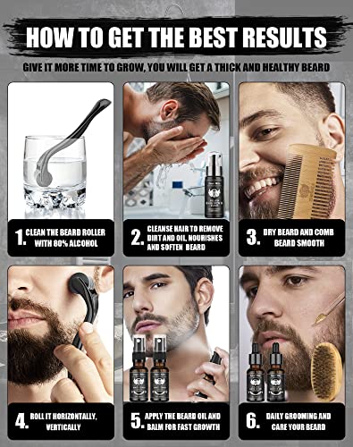 Beard Growth Kit, Beard Kit with Beard Roller, 2 Pack Beard Growth Oil & Growth Serum Spray, Beard Growth Wash, Beard Brush,Beard Comb, Stocking Stuffers Fathers Gifts for Men Dad Boyfriend