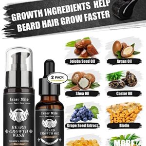 Beard Growth Kit, Beard Kit with Beard Roller, 2 Pack Beard Growth Oil & Growth Serum Spray, Beard Growth Wash, Beard Brush,Beard Comb, Stocking Stuffers Fathers Gifts for Men Dad Boyfriend