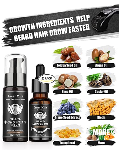 Beard Growth Kit, Beard Kit with Beard Roller, 2 Pack Beard Growth Oil & Growth Serum Spray, Beard Growth Wash, Beard Brush,Beard Comb, Stocking Stuffers Fathers Gifts for Men Dad Boyfriend