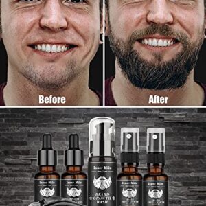 Beard Growth Kit, Beard Kit with Beard Roller, 2 Pack Beard Growth Oil & Growth Serum Spray, Beard Growth Wash, Beard Brush,Beard Comb, Stocking Stuffers Fathers Gifts for Men Dad Boyfriend