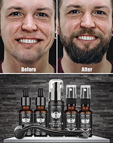 Beard Growth Kit, Beard Kit with Beard Roller, 2 Pack Beard Growth Oil & Growth Serum Spray, Beard Growth Wash, Beard Brush,Beard Comb, Stocking Stuffers Fathers Gifts for Men Dad Boyfriend