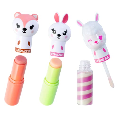 Lip Smacker Lippy Pals Flavored LIp Balm Set Of 3, Unicorn, Panda, Kitten, Foxy Apple, Hoppy Carrot Cake, Strawberry Llama Flavored, Lip Balm For Kids