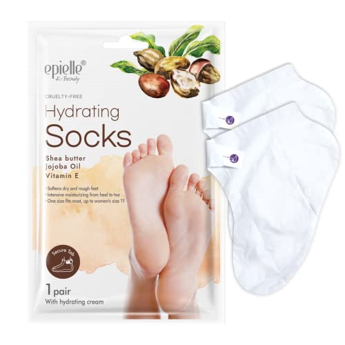 New Epielle Hydrating Foot Masks (Socks 6pk) for Cracked feet, Dry Heels, Toes and Callus - Shea Butter + Jojoba Oil + Vitamin E moisturize feet & Soften cuticles, STOCKING STUFFERS