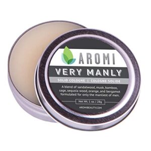 aromi solid cologne | fresh, woodsy scent, best men’s fragrance – vegan, cruelty-free, portable, travel-friendly, stocking stuffer, 1.0 oz, 5 (very manly)
