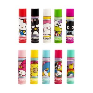 Lip Smacker Sanrio Hello Kitty and Friends 10 Piece Flavored Lip Balm Party Pack, Clear Matte, For Kids, Men, Women, Dry Lips, My Melody, Little Twin Stars, and Chococat