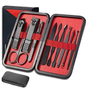 manicure kit 10 in 1, nail clipper set stainless steel grooming tools fashionable case, manicure set professional for gifting, traveling and home grooming women men birthday christmas