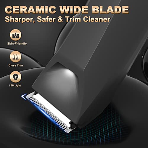 Ufree Body Hair Trimmer for Men, Ceramic Blade Pubic Hair Trimmer Electric Razor Clippers for Men Grooming Kit, Waterproof Shaver for Men Groin Hair Ball Trimmer, Gifts for Men, Wet/Dry & LED Light