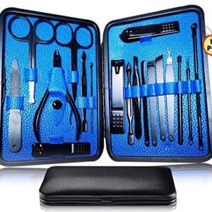 Manicure Pedicure Kit Nail Clippers Set 18 in 1 High Precision Stainless Steel Cutter File Sharp Scissors for Men & Women Fingernails & Toenails Vibrissac Scissors with Stylish Case (Blue_18in1)