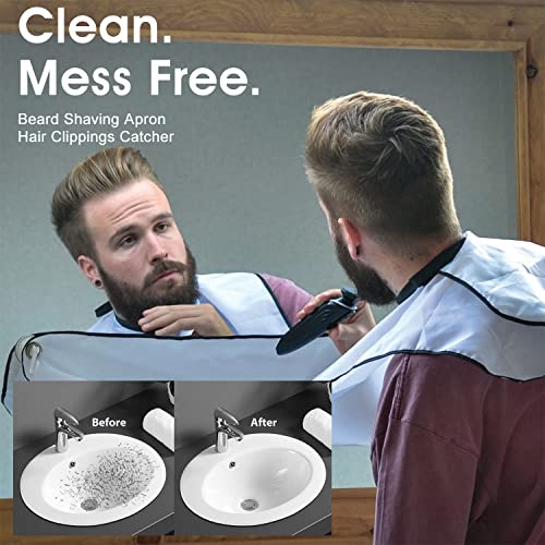 Alororo Beard Apron,Beard Catcher for Shaving Trimming,Gifts for Men,Waterproof Beard Apron Cape Grooming,Non-Stick Beard Cape with 4 Suction Cups—White