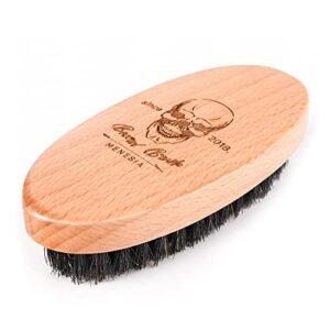 menesia boar bristle hair beard brush for men, small soft beard brush, pocket travel men’s wooden mustache brush (skull)
