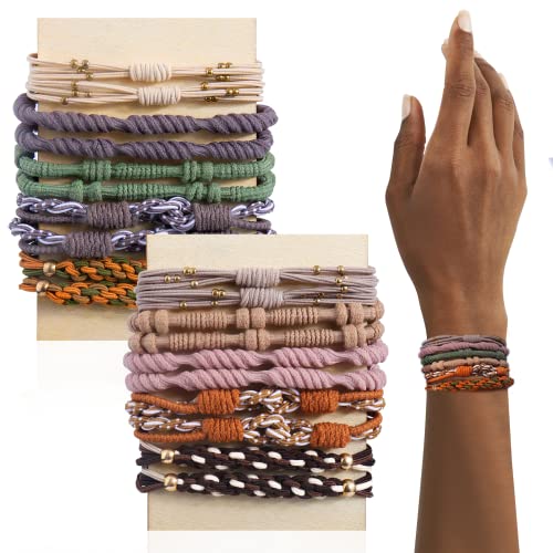 20 Pcs Boho Hair Ties for Women, 5 Styles Cute Hair Tie Bracelet for Thick Hair/Pony Tails, 10 Colors No Damage Hair Elastics