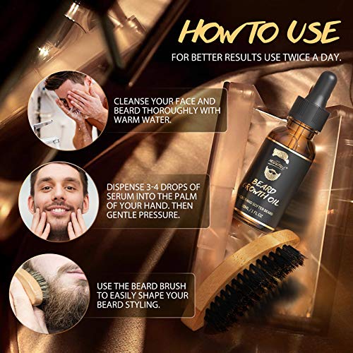 Beard Growth Oil With Biotin Caffeine Beard Oil For Men With Beard Brush Beard Growth Serum Stimulate Beard Growth Promote hair Regrowth Best GiftS for Father Day Dad Men Husband Boyfriend