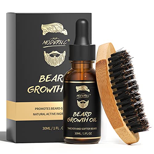 Beard Growth Oil With Biotin Caffeine Beard Oil For Men With Beard Brush Beard Growth Serum Stimulate Beard Growth Promote hair Regrowth Best GiftS for Father Day Dad Men Husband Boyfriend