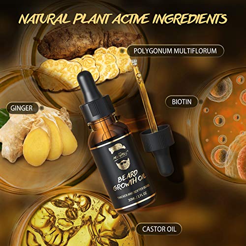 Beard Growth Oil With Biotin Caffeine Beard Oil For Men With Beard Brush Beard Growth Serum Stimulate Beard Growth Promote hair Regrowth Best GiftS for Father Day Dad Men Husband Boyfriend