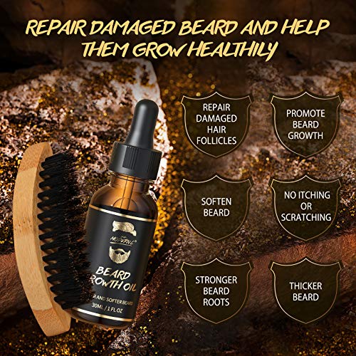 Beard Growth Oil With Biotin Caffeine Beard Oil For Men With Beard Brush Beard Growth Serum Stimulate Beard Growth Promote hair Regrowth Best GiftS for Father Day Dad Men Husband Boyfriend