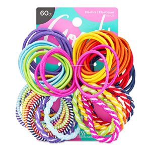 goody ouchless elastic hair ties in brights and pastels – perfect for fine, curly hair and sensitive scalps – pain free hair accessories for men, women, girls and boys, assorted ,60 count(pack of 1)