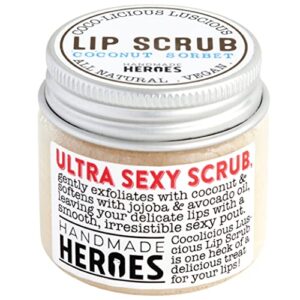 100% natural lip scrub, vegan conditioning coconut lip exfoliator – gentle exfoliant, sugar lip polish and lip exfoliator scrubber for chapped and dry lips, 1oz (coconut sorbet)