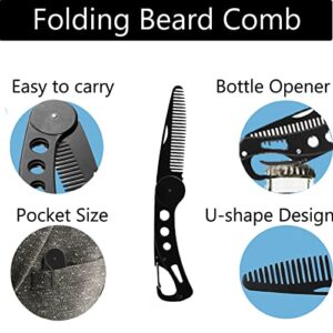 Folding Stainless Steel Beard Comb Mustache Comb for Men Beard Care,Beard Styling Pocket Hair Comb with Bottle Opener,Daily Beard Grooming Comb