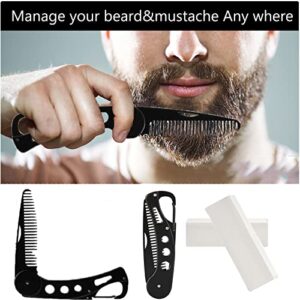 Folding Stainless Steel Beard Comb Mustache Comb for Men Beard Care,Beard Styling Pocket Hair Comb with Bottle Opener,Daily Beard Grooming Comb