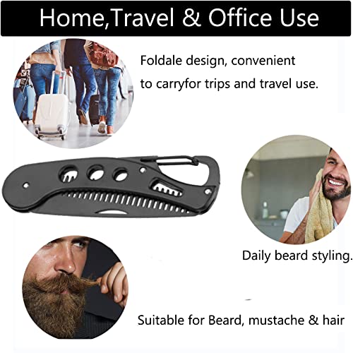 Folding Stainless Steel Beard Comb Mustache Comb for Men Beard Care,Beard Styling Pocket Hair Comb with Bottle Opener,Daily Beard Grooming Comb