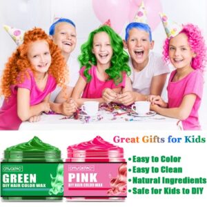 4 Colors Temporary Hair Color for Kids, Green Pink Blue Orange Hair Dye, Instant Hair Color Wax DIY Hairstyle Washable Hair Dye Cream Natural Hair Color for Halloween Party Cosplay Club Women and Men