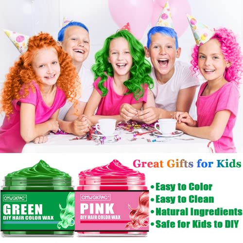 4 Colors Temporary Hair Color for Kids, Green Pink Blue Orange Hair Dye, Instant Hair Color Wax DIY Hairstyle Washable Hair Dye Cream Natural Hair Color for Halloween Party Cosplay Club Women and Men