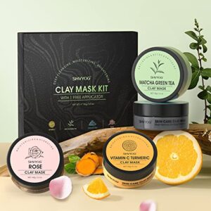 4 Pcs Clay Mask Set, Turmeric Vitamin C Clay Mask , Green Tea Mask, Dead Sea Mud Mask, Rose Clay Mask, Skin Care Face Mask Clay Facial Mask for Deep Cleansing, Moisturizing and Refining Pores (240g in Total)