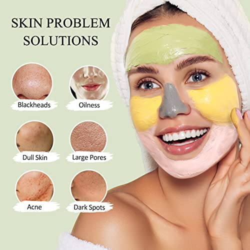 4 Pcs Clay Mask Set, Turmeric Vitamin C Clay Mask , Green Tea Mask, Dead Sea Mud Mask, Rose Clay Mask, Skin Care Face Mask Clay Facial Mask for Deep Cleansing, Moisturizing and Refining Pores (240g in Total)