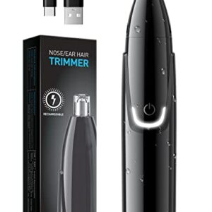 ZORAMI Rechargeable Ear and Nose Hair Trimmer - 2022 Professional Painless Eyebrow & Facial Hair Trimmer for Men Women, Powerful Motor and Dual-Edge Blades for Smoother Cutting Black