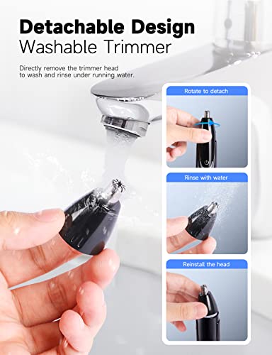 ZORAMI Rechargeable Ear and Nose Hair Trimmer - 2022 Professional Painless Eyebrow & Facial Hair Trimmer for Men Women, Powerful Motor and Dual-Edge Blades for Smoother Cutting Black