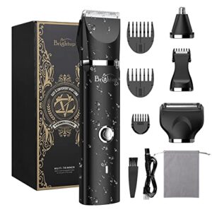 brightup electric razor trimmer for men – 4 replaceable blade heads & storage bag – ipx7 waterproof wet/dry pubic ball nose body hair facial shaver with led light – ideal mens gifts, yp-7017