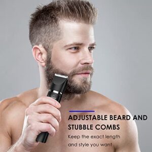 Brightup Electric Razor Trimmer for Men - 4 Replaceable Blade Heads & Storage Bag - IPX7 Waterproof Wet/Dry Pubic Ball Nose Body Hair Facial Shaver with LED Light - Ideal Mens Gifts, YP-7017