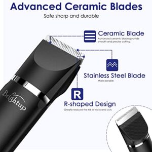 Brightup Electric Razor Trimmer for Men - 4 Replaceable Blade Heads & Storage Bag - IPX7 Waterproof Wet/Dry Pubic Ball Nose Body Hair Facial Shaver with LED Light - Ideal Mens Gifts, YP-7017