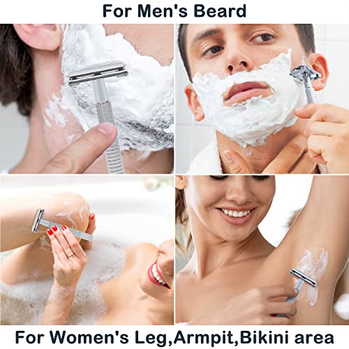 Safety Razor Set for Men Women w/Razor Stand,Razor Refills,Shaving Cream,Shaving Kit for Men Women Gift Beard Trimming Kit Birthday Gifts for Men Dad Husband Boyfriend Christmas Stocking Stuffers