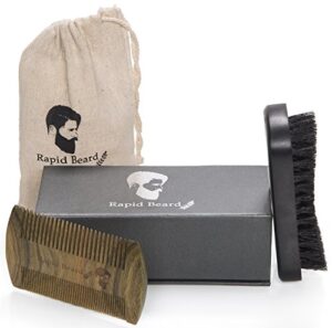beard brush and beard comb kit for men grooming, styling & shaping – handmade wooden comb and natural boar bristle beard brush set for men beard & mustache