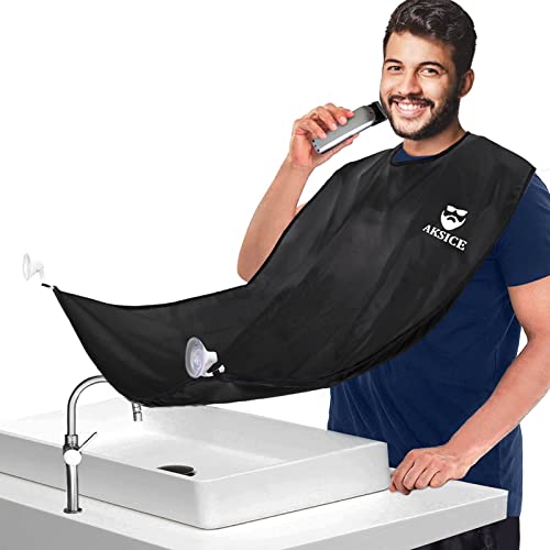 Beard Bib Beard Apron - Beard Hair Catcher for Men Shaving & Trimming, Non-Stick Beard Cape Grooming Cloth, Waterproof, with 4 Suction Cups, Best Gifts for Men - Black